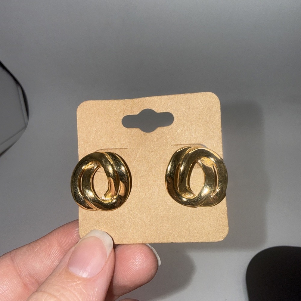 Vintage Monet Earrings Gold Tone Statement 3/4"Length Classy Signed W Orig Back